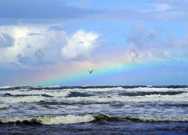 海 彩虹 海鸥 波 水 性质 天空 云 景观 丹麦 景区