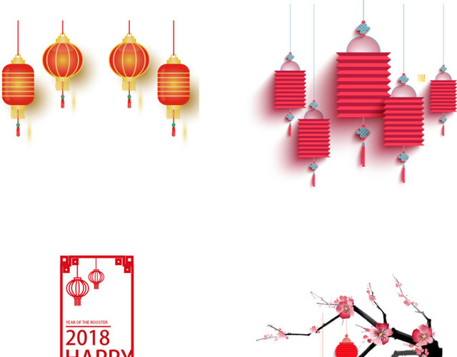 春节古灯笼元素节日素材