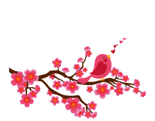 矢量图唱歌小鸟樱花