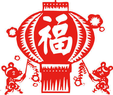 剪纸红色福灯笼素材