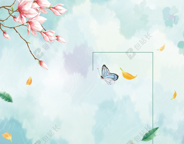 绿色小清新水彩花卉夏日促销海报背景