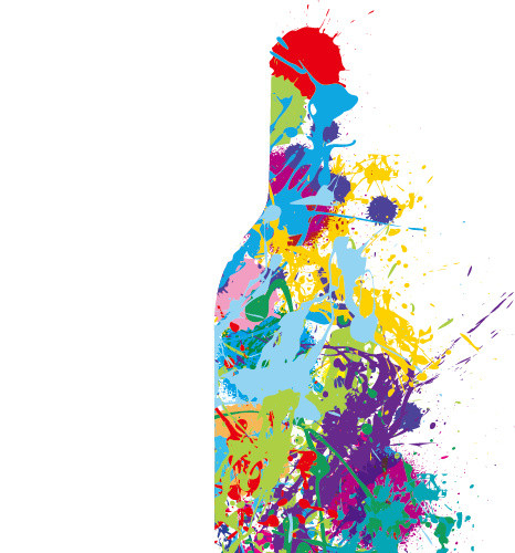 油彩喷溅效果酒瓶矢量图