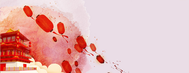 新年渐变中国风水彩展板喜庆BANNER