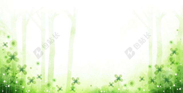 绿色手绘树木花草背景