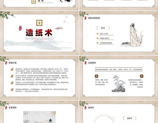 棕色古风水墨四大发明PPT课件