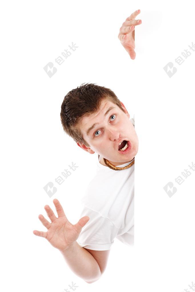 广告夸张卡住的男子背景图片