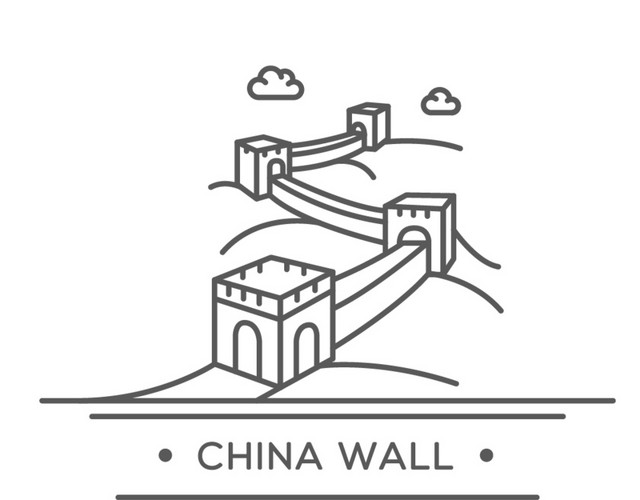 手绘简笔长城图案
