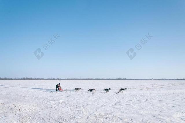 白色自然纹理雪地上的雪橇背景图片
