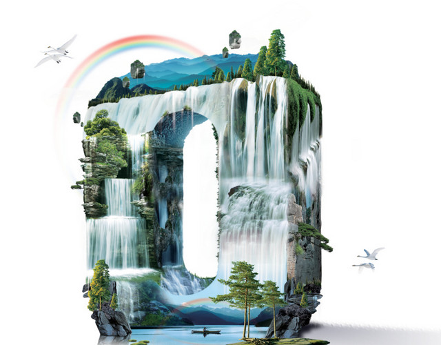 立体O型山水风景