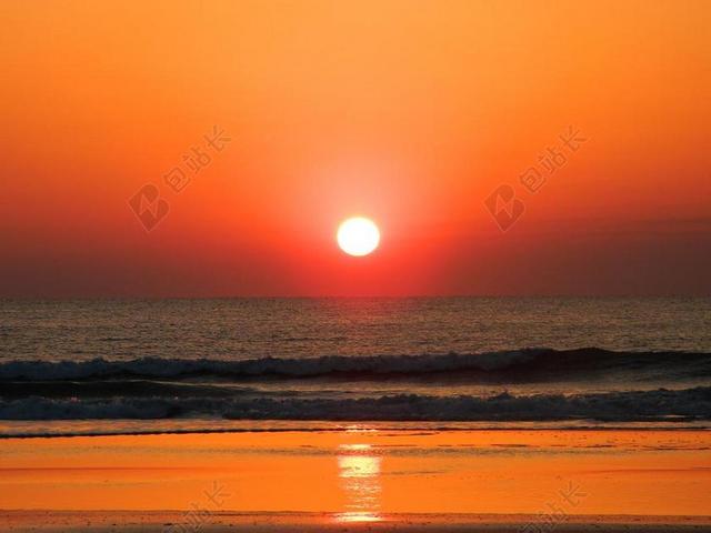 日出 海滩 天空 海岸 反思 地平线 橙色