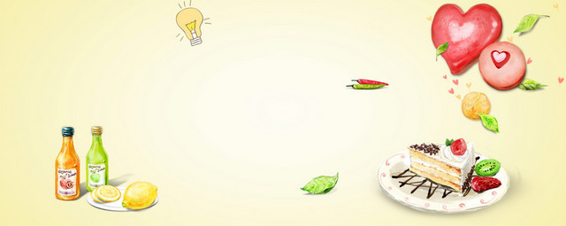 美食蛋糕水果卡通手绘背景BANNER
