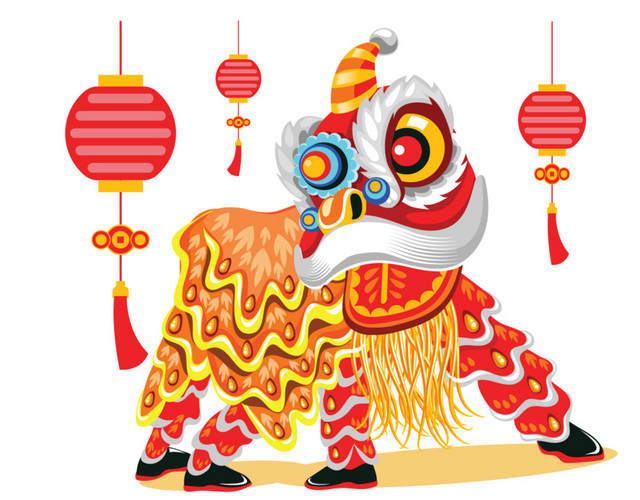 新年舞狮灯笼矢量