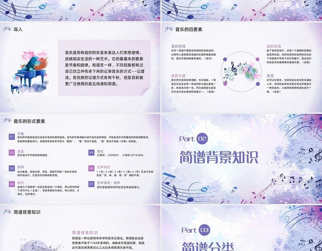 紫色水彩从零开始认识简谱PPT模板