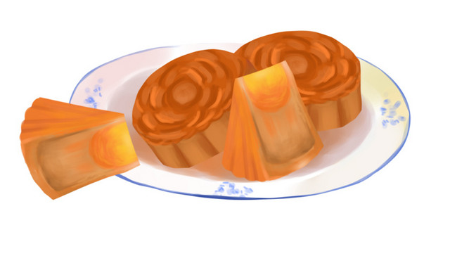 白色圆盘月饼美食元素