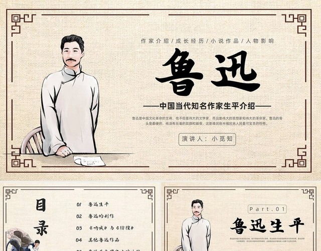 复古边框鲁迅名人人物介绍
