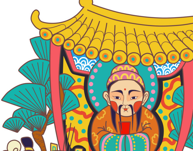 小年祭灶神卡通手绘插画素材