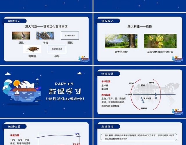 蓝色卡通人教版七年级地理下册PPT课件澳大利亚PPT模板