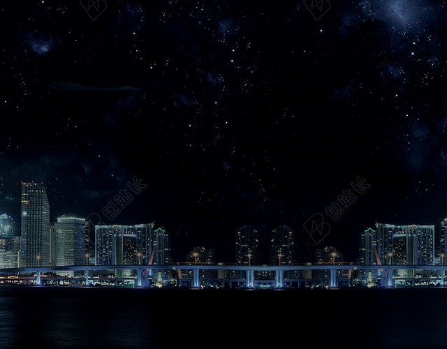 黑色星空城市建筑夜景背景