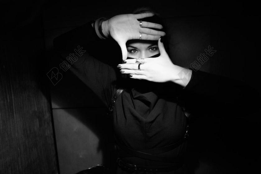 女孩 忍者 手 神秘 视图 发 模型 女 时尚 拍照