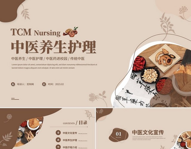 复古风中医养生艾灸中药中医护理培训PPT模板