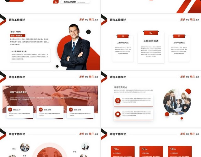 红色简约商务销售工作总结述职报告工作计划PPT模板