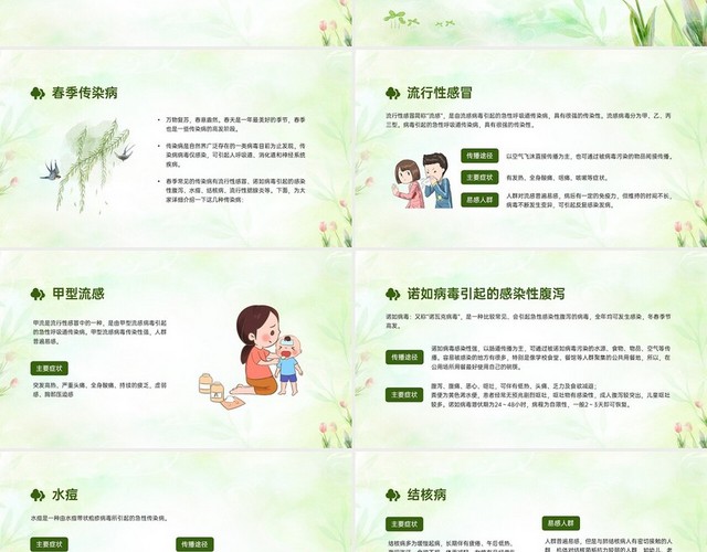 绿色清新简约春季流行病预防主题班会PPT课件春季传染病预防