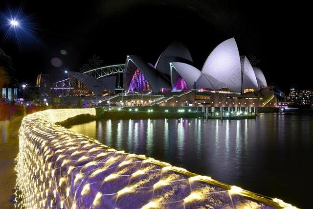 旅游现代悉尼歌剧院夜景宣传背景图片