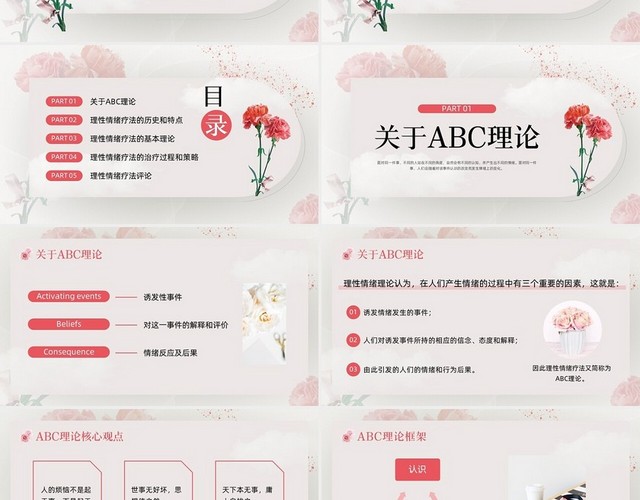 粉色简约合理情绪疗法PPT模板