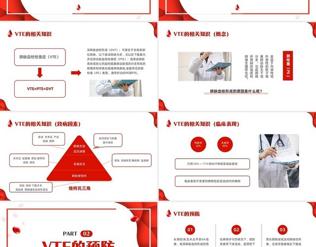 红色简约VTE的预防及护理PPT模板