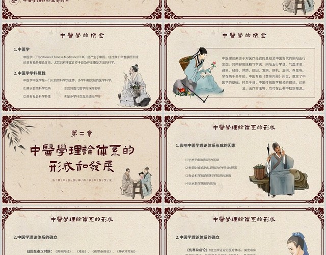 灰褐色传统中医理疗养生内容中医基本理论主题PPT模板