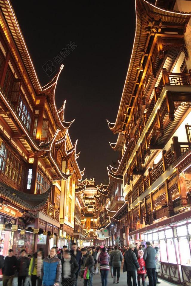 上海 夜 旧城区 中国 照亮