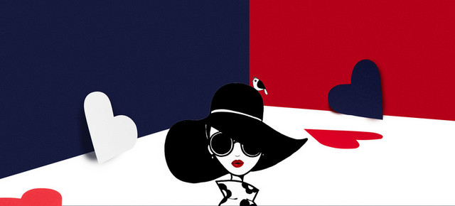 女王节爱心几何购物拼接蓝红BANNER