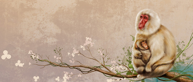 卡通复古油画猴子类人猿背景BANNER