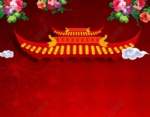 年货大街门楼红色H5背景素材