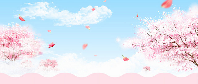 桃花节文艺小清新梦幻花瓣蓝BANNER