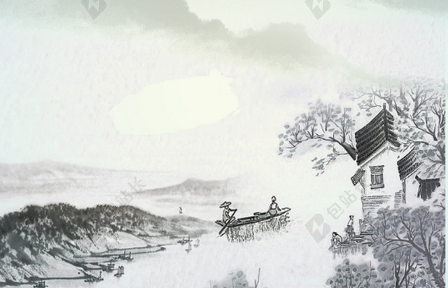 清明节古风村庄广告背景