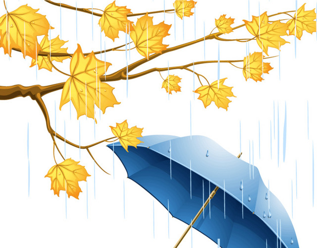 雨中枫叶雨伞插画矢量素材