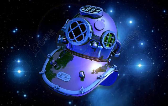 蓝色设计幻想宇宙中的潜水头盔背景图片