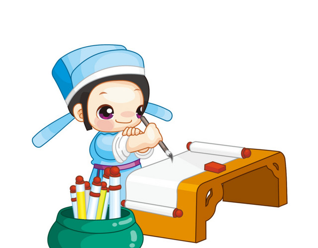 正在作画的卡通古代小人