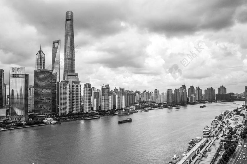 摄影复古黑白黄浦江风景背景图片