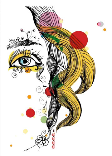 手绘抽象人脸艺术女性花纹图案