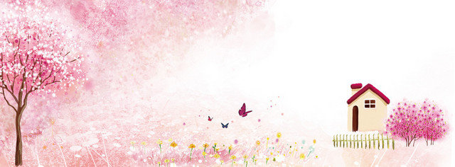 粉色温馨树水墨画背景BANNER