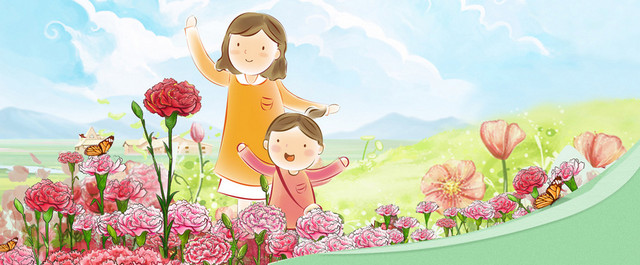 母亲节温馨手绘景色蓝BANNER