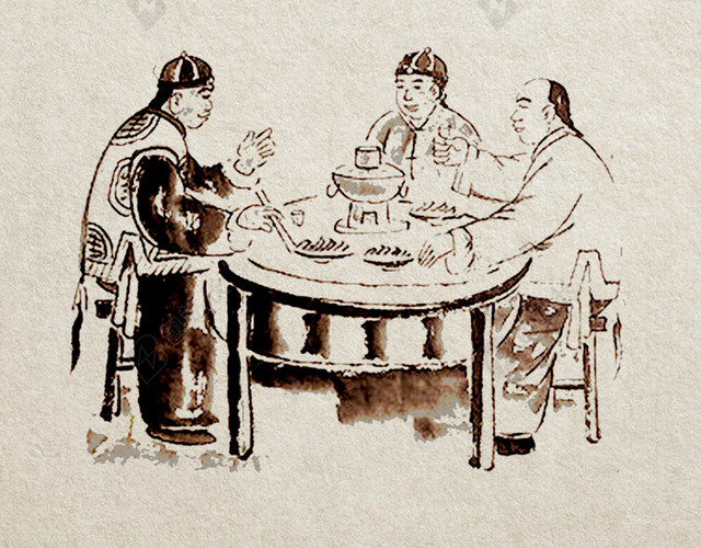 火锅复古手绘PSD分层H5背景素材