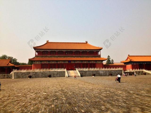 金黄旅游宏伟北京故宫全景宣传背景图片