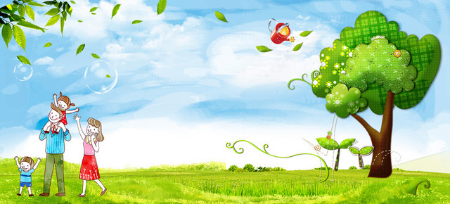 手绘亲子植树节BANNER背景海报