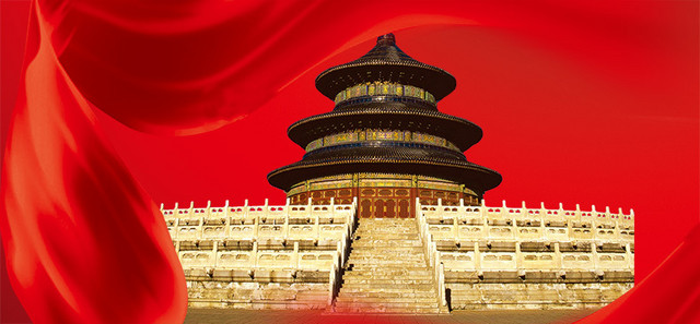 大气中国风红色丝绸建筑详情页海报背景