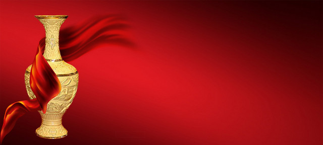 中国风红色喜庆大气丝绸花瓶背景BANNER