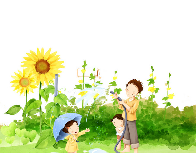 卡通手绘欢乐亲子游插画