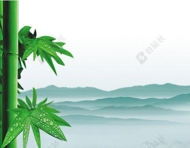 中国风竹子茶叶湖水背景